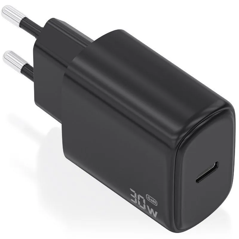 Cargador de Pared GaN Aisens A110-0976/ 1xUSB Tipo-C/ 30W/ Negro