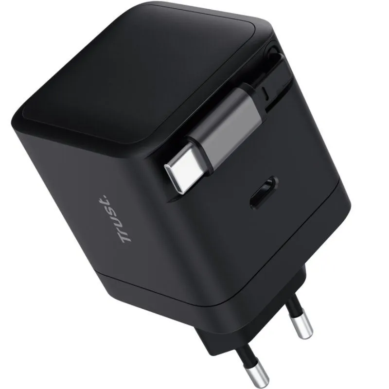 Cargador de Pared Trust Maxo 65W/ 1xUSB Tipo-C/ Incluye Cable USB Tipo-C Retráctil/ 65W