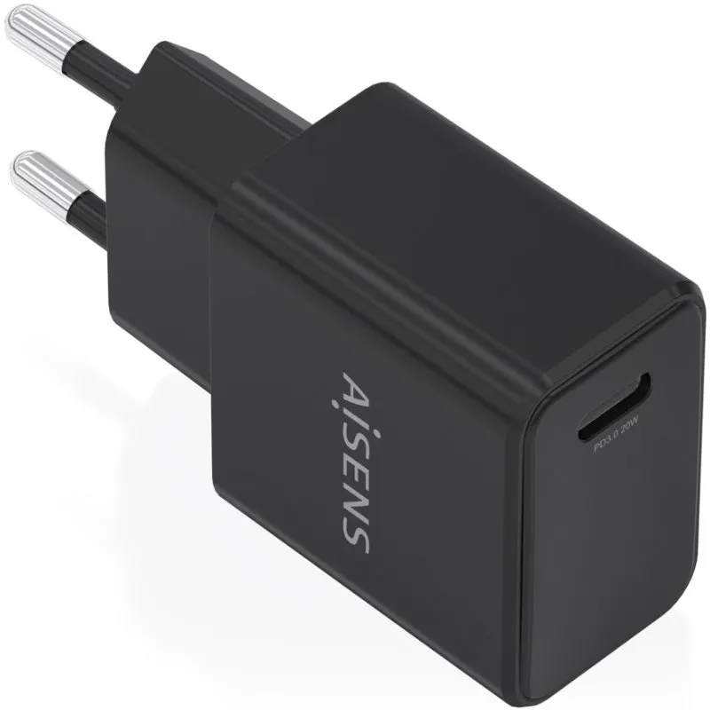 Cargador de Pared GaN Aisens A110-1024/ 1xUSB Tipo-C/ 20W/ Negro