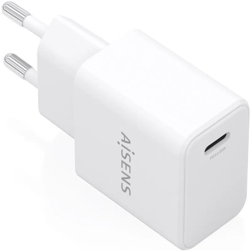 Cargador de Pared GaN Aisens A110-1023/ 1xUSB Tipo-C/ 20W/ Blanco