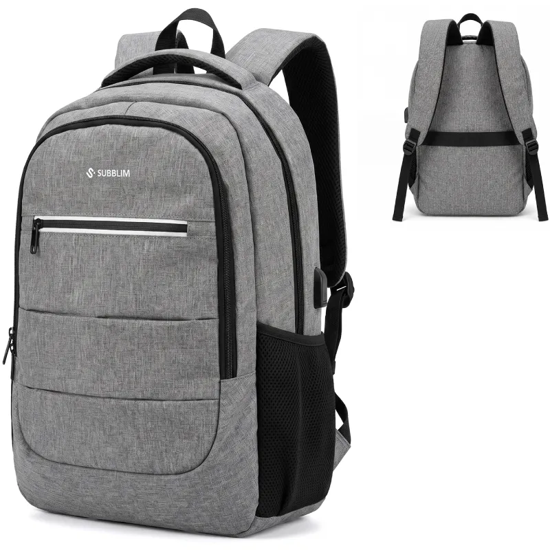 Mochila Subblim City Plus 26L Backpack para Portátiles hasta 16"/ Puerto USB/ Repelente al agua/ Reflectante/ Cinta para Trolley/ Gris