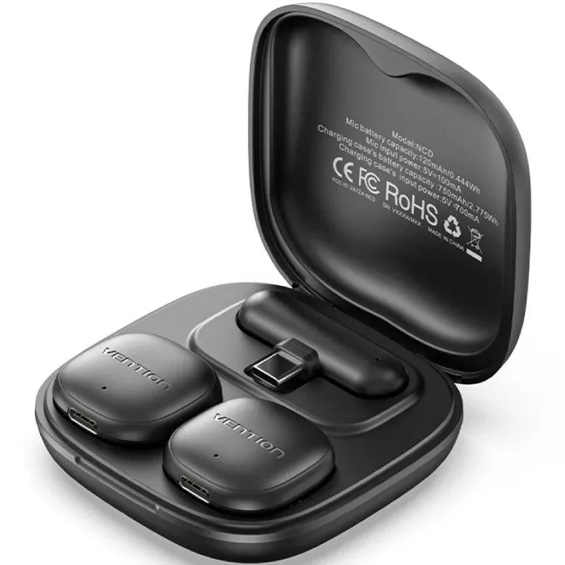 Micrófono Inalámbrico con Clip Vention Lavalier NCDB0/ USB Tipo-C/ Lightning/ Incluye Receptor/ 2 unidades