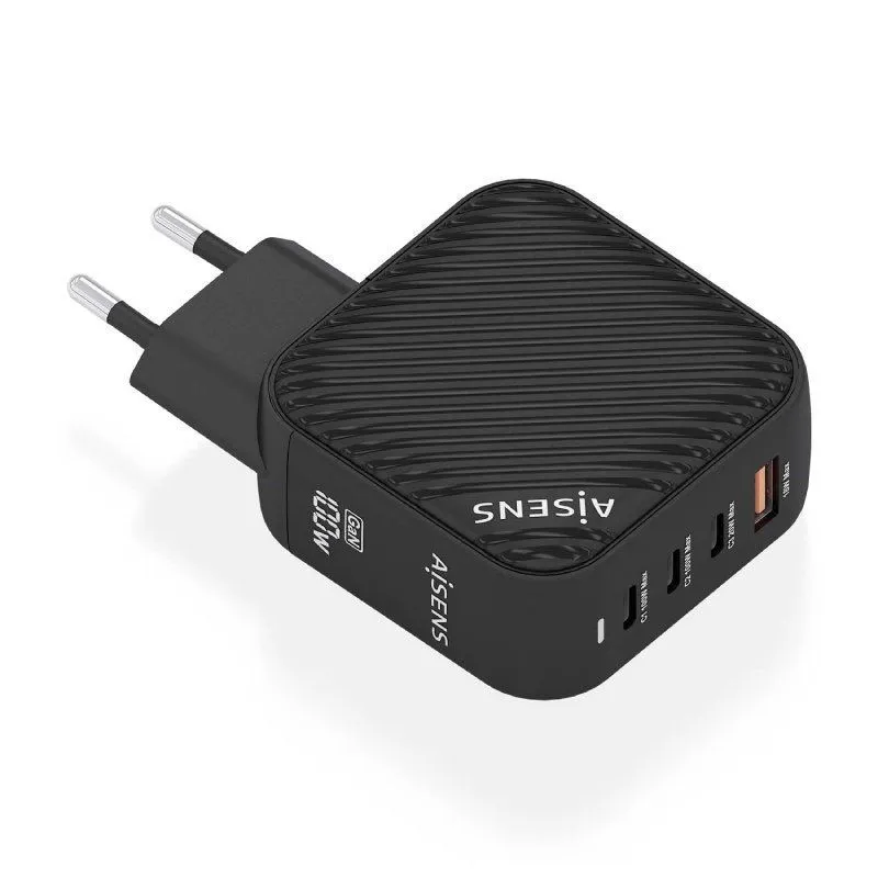 Cargador de Pared GaN Aisens ASCH-100W4P029-BK/ 3xUSB Tipo-C/ 1x USB/ 100W