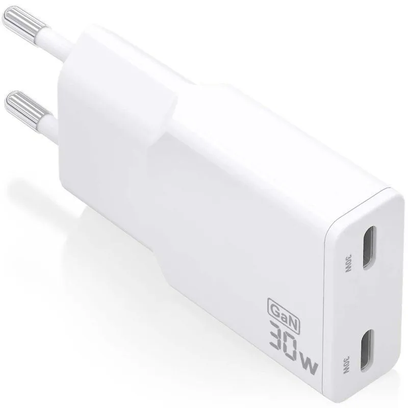 Cargador de Pared GaN Aisens ASCH-30W2P048-W/ 2xUSB Tipo-C/ 30W/ Blanco