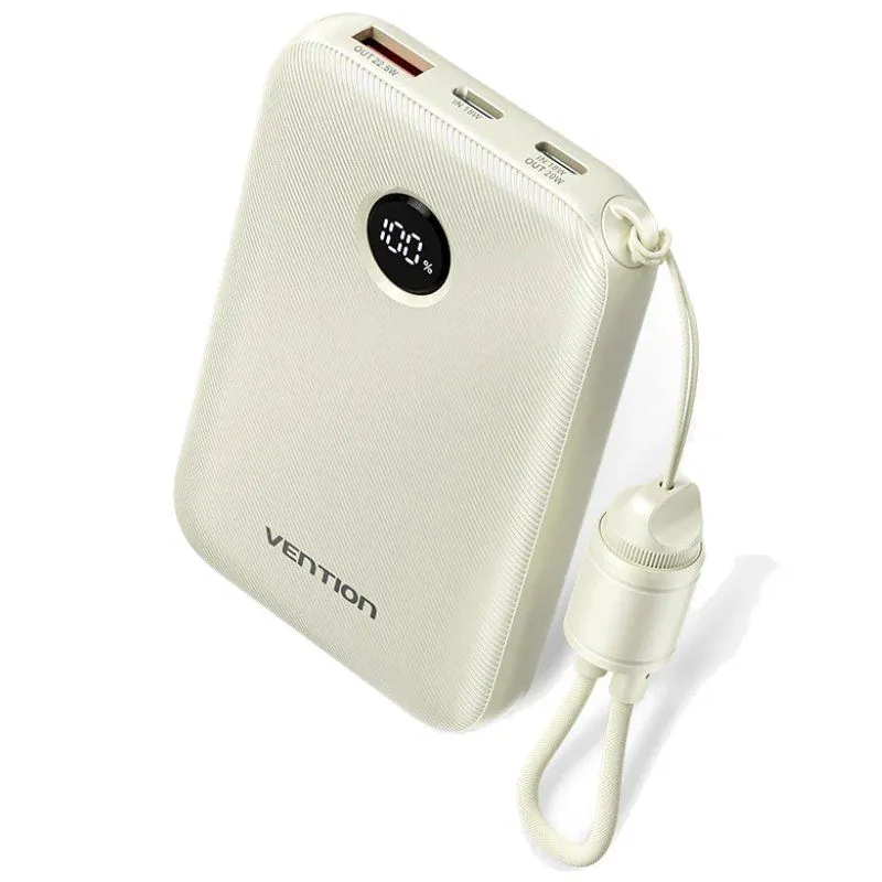 Powerbank 10000mAh Vention FKAN0-C/ 22.5W/ Gris/ Incluye Cable USB Tipo-C