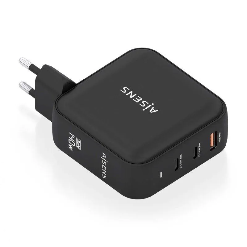 Cargador de Pared GaN Aisens ASCH-140W3P031-BK/ 2xUSB Tipo-C/ 1xUSB/ 140W
