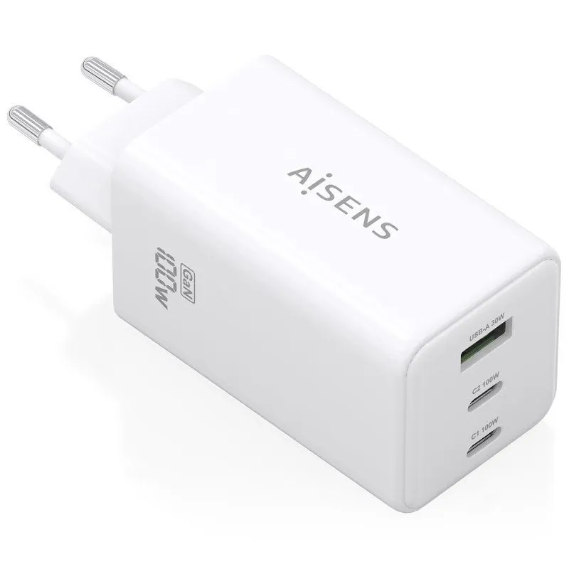Cargador de Pared GaN Aisens ASCH-100W3P051-W/ 2xUSB Tipo-C/ 1xUSB/ 100W