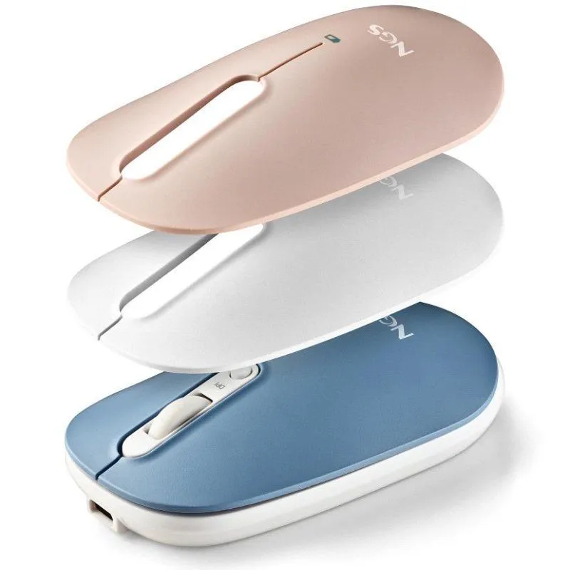 Ratón Inalámbrico NGS Shell-RB/ Batería recargable/ Hasta 1600 DPI/ Azul/ Blanco/ Rosa