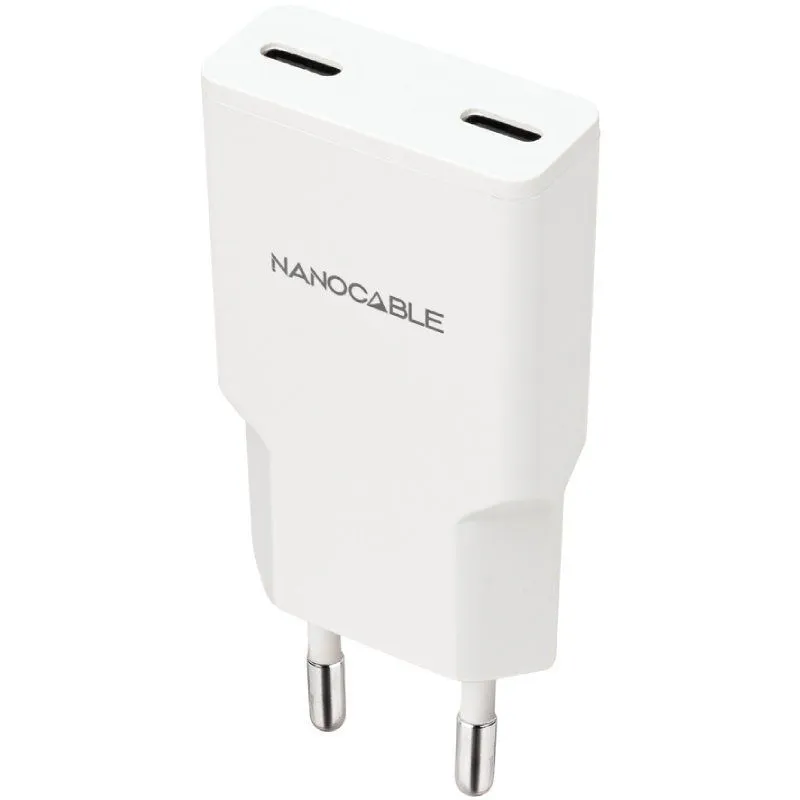 Cargador de Pared Nanocable 10.10.2023/ 2xUSB Tipo-C/ 20W/ Blanco