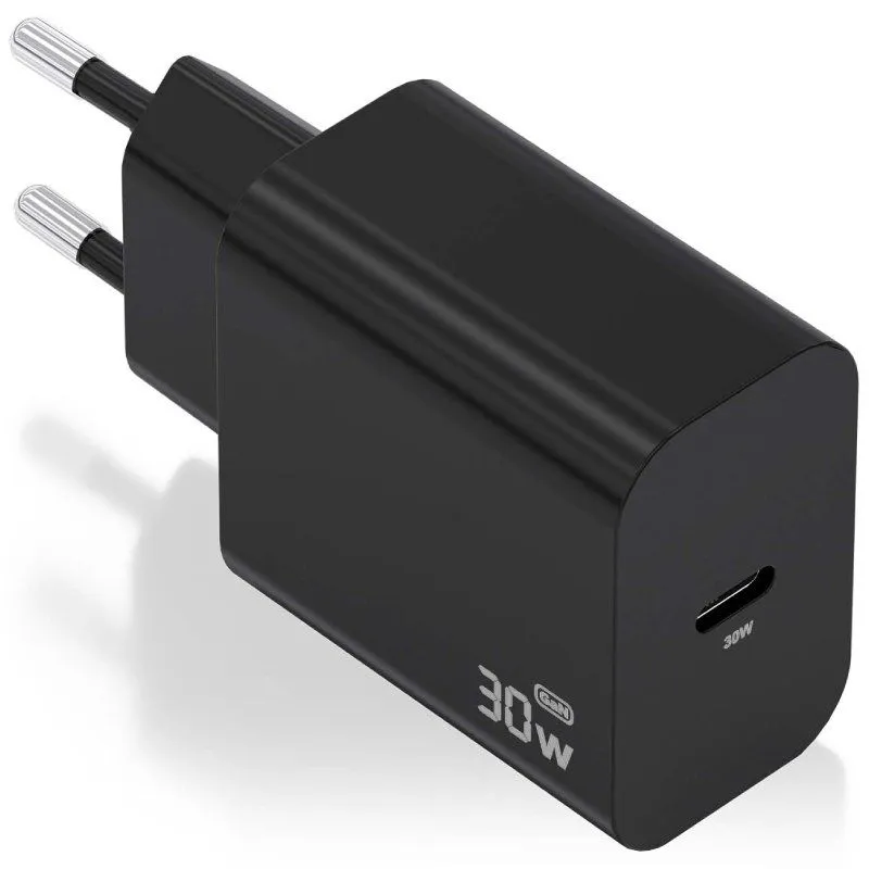 Cargador de Pared GaN Aisens A110-0941/ 1xUSB Tipo-C/ 30W/ Negro