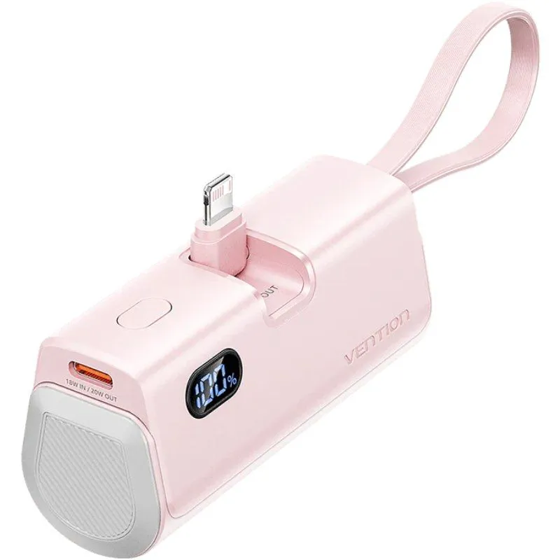 Powerbank 4800mAh Vention FHRP0/ 22.5W/ Rosa/ Incluye Cable USB Tipo-C y Lightning