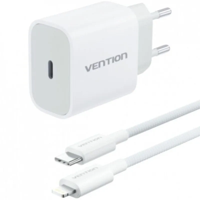 Cargador de Pared Vention G17W0-EU/ 1xUSB Tipo-C + Cable Lightning/ 20W