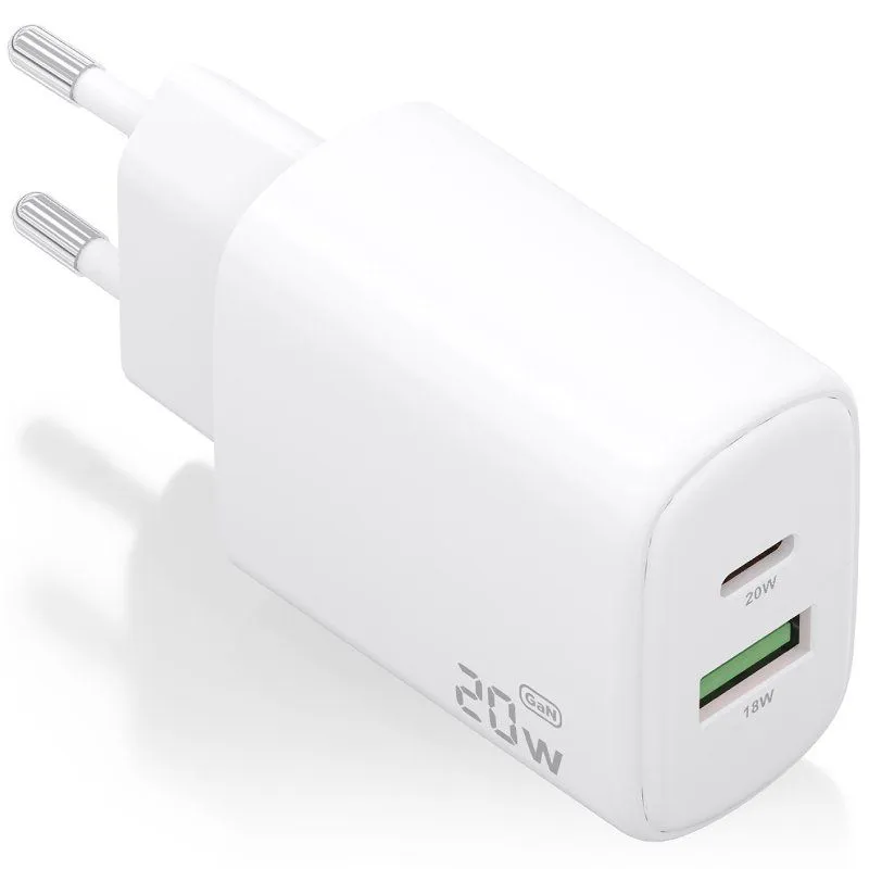 Cargador de Pared GaN Aisens A110-0909/ 1xUSB Tipo-C/ 1xUSB/ 20W/ Blanco