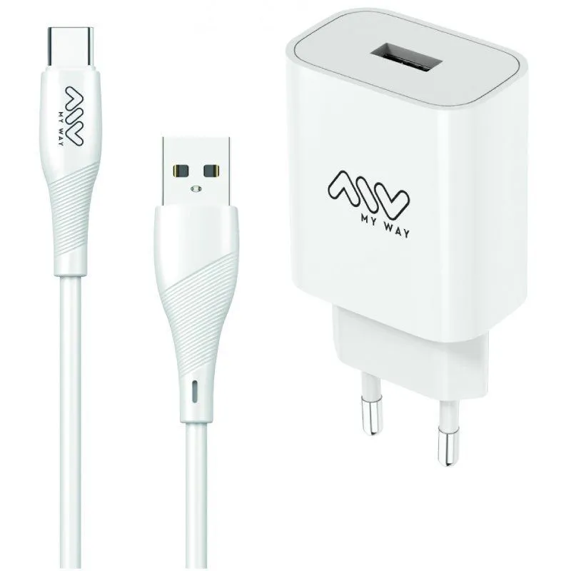 Cargador de Pared Myway MYWEPAK0002/ 1xUSB + Cable USB Tipo-C/ 15W