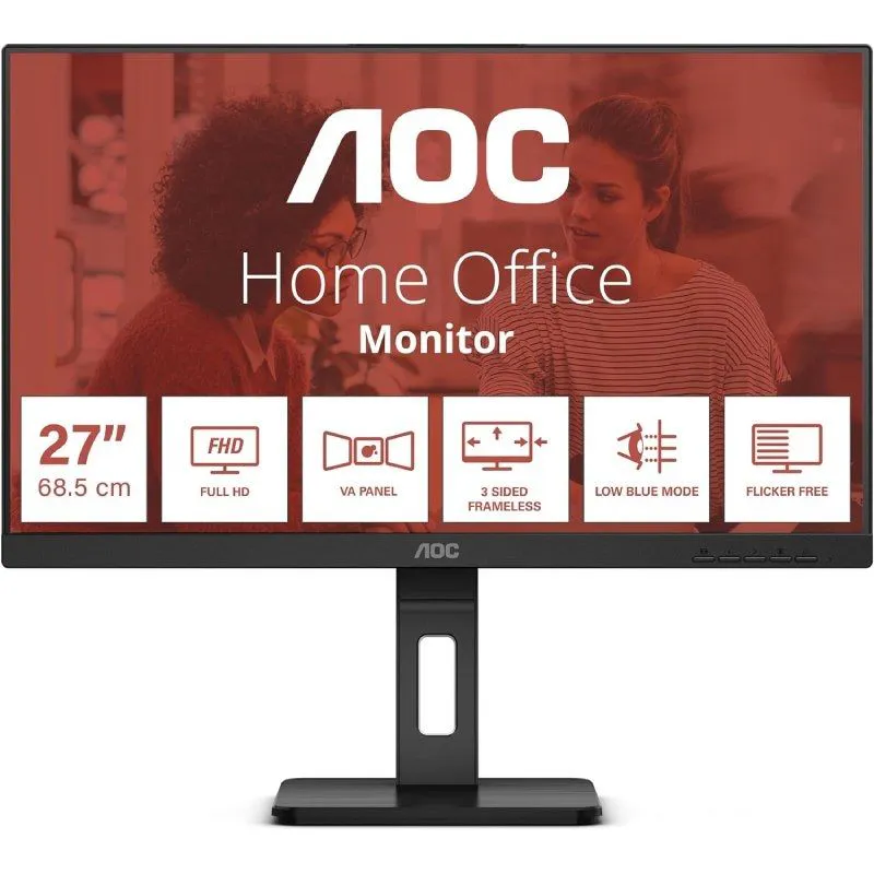 Monitor Profesional AOC 27E3QAF 27"/ Full HD/ Multimedia/ Regulable en altura/ Negro