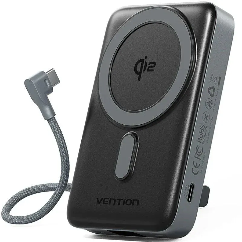 Powerbank 10000mAh Vention FKHH0/ 35W/ Wireless/ Gris/ Incluye Cable USB Tipo-C