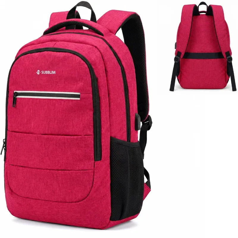 Mochila Subblim City Plus 26L Backpack para Portátiles hasta 15.6"/ Puerto USB/ Repelente al agua/ Reflectante/ Cinta para Trolley/ Roja