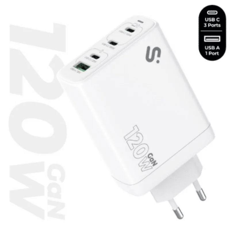 Cargador de Pared GaN Subblim 120W Charger USB C+C+C+A/ 3xUSB Tipo-C/ 1xUSB/ 120W