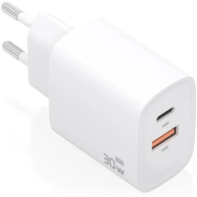 Cargador de Pared GaN Aisens A110-0952/ 1xUSB Tipo-C/ 1xUSB/ 30W/ Blanco