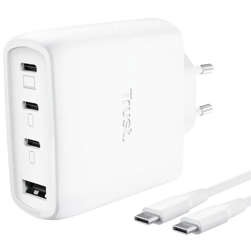 Cargador de Pared GaN Trust Maxo 65W 26068/ 3xUSB Tipo-C/ 1xUSB/ Incluye Cable USB Tipo-C/ 65W