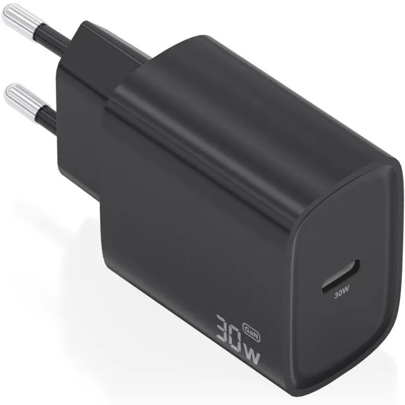 Cargador de Pared GaN Aisens A110-0951/ 1xUSB Tipo-C/ 30W/ Negro
