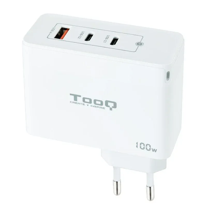 Cargador de Pared GaN TooQ TQWC-GANQC2PD100W/ 2xUSB Tipo-C/ 1xUSB/ 100W