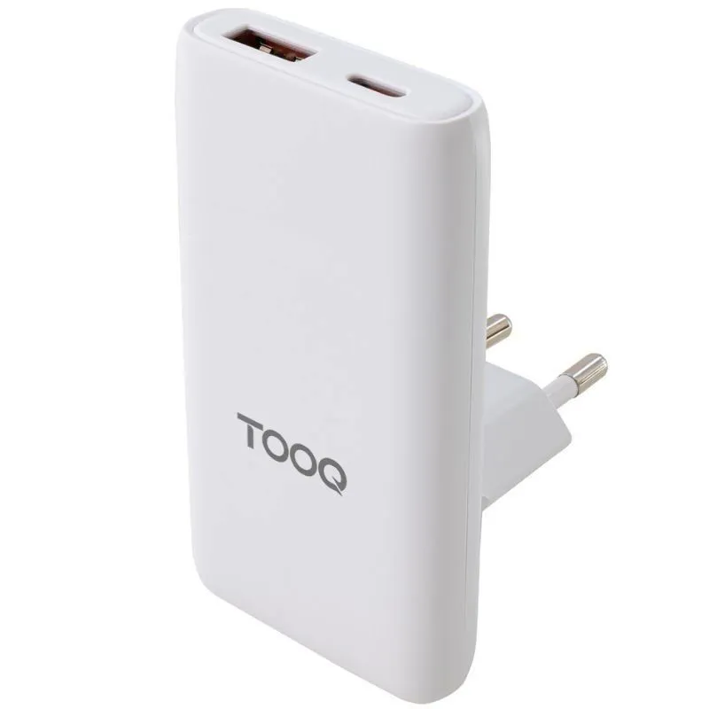Cargador de Pared Universal GaN para Viaje TooQ TQWC-GANSL65W1A1C/ 1xUSB Tipo-C/ 1xUSB/ 65W