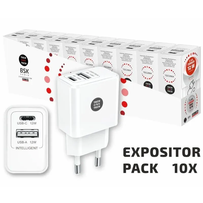 Pack 10 Cargadores de Pared Tech One Tech Basik TEC2954/ 1xUSB/ 12W